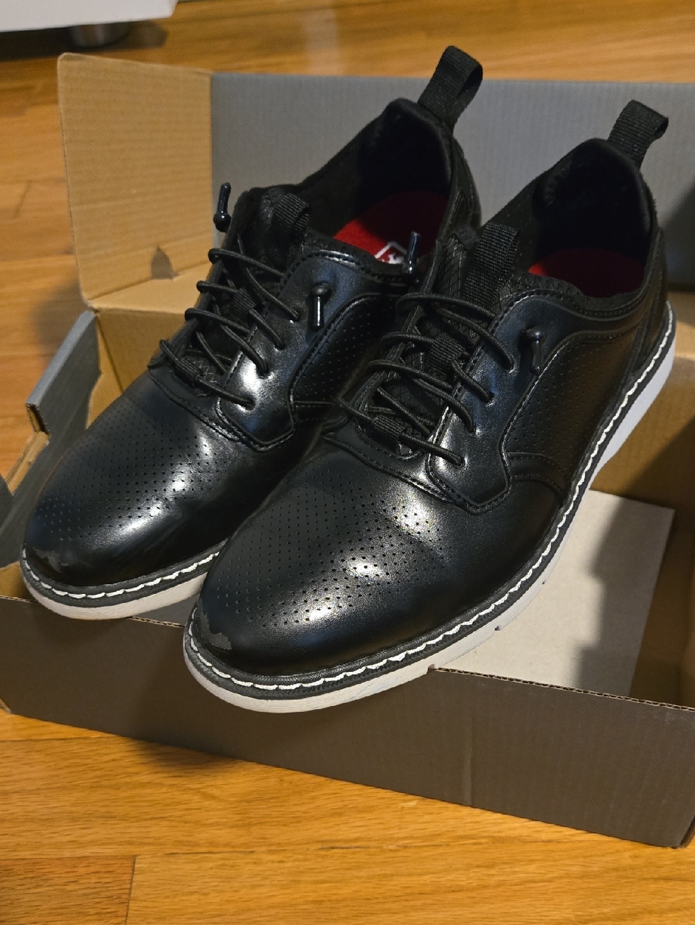 Boys Stacy Adams Black Perforated Lace-Up Oxfords with White Contrast Sole